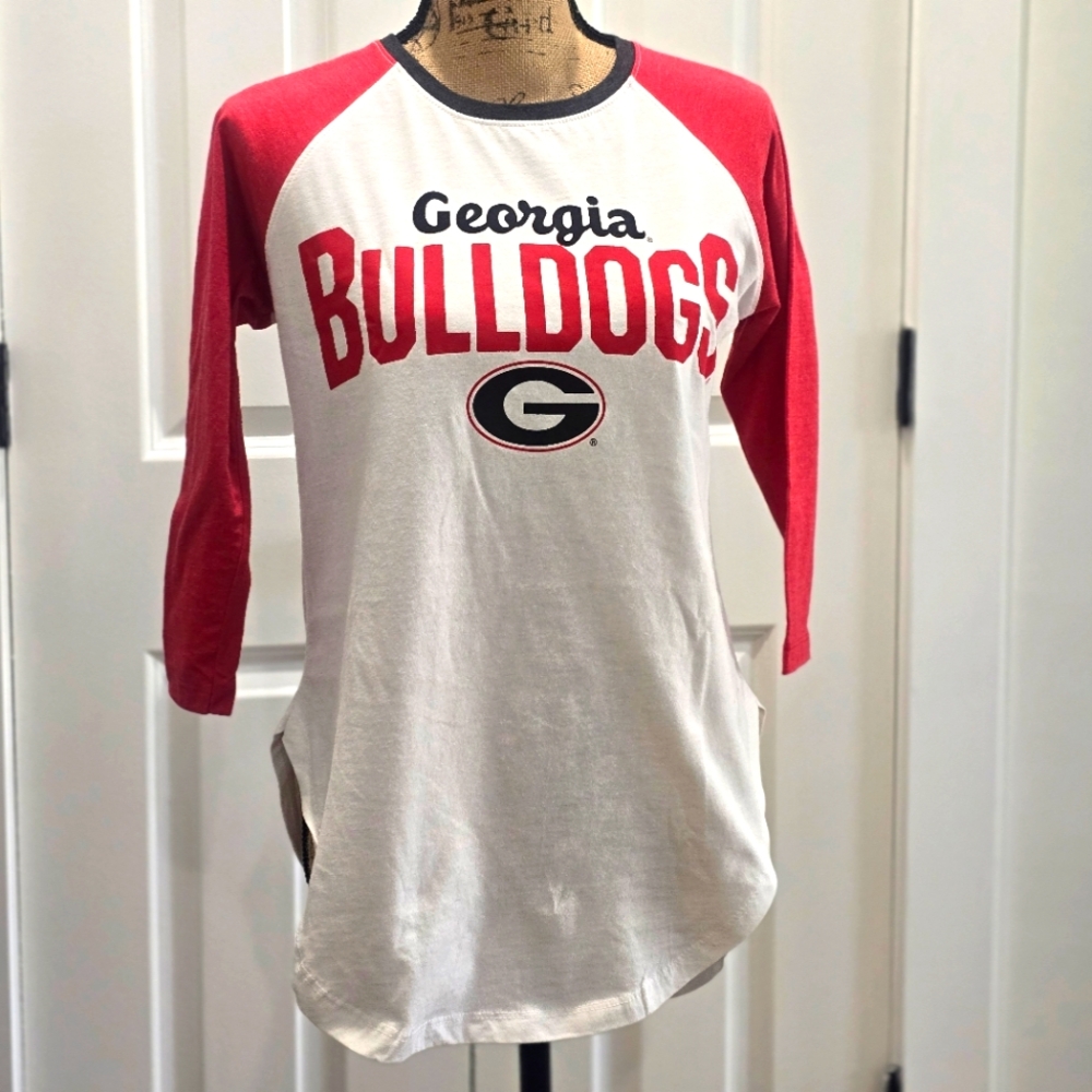 Georgia Bulldogs Collegiate 3/4 Sleeve Top in Red and White - Size M, NWOT